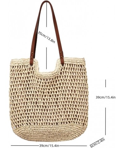 Straw Beach Tote Bag Women Hollow Shoulder Bag Retro Large Handwoven Straw Handbag Hobo Purses Vacation Travel Khaki $18.80 S...