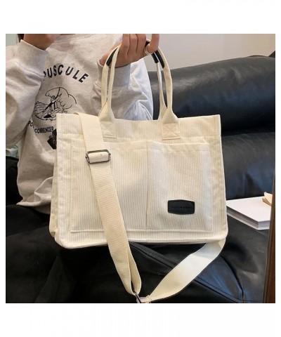 Casual Corduroy Tote Bag Women Multi Pocket Handbag Hobo Bag Travel Shoulder Bag College Bag for Daily Black $11.15 Totes