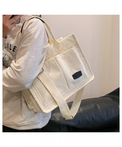 Casual Corduroy Tote Bag Women Multi Pocket Handbag Hobo Bag Travel Shoulder Bag College Bag for Daily Black $11.15 Totes