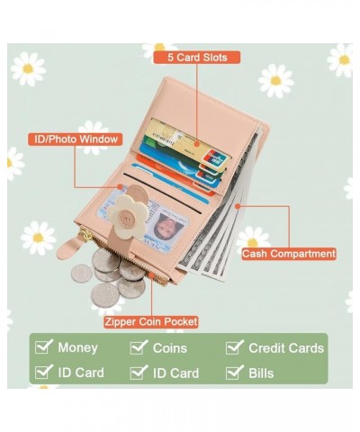 Small Cute Zipper Wallet Slim Wallet ID/Photo Window Card Holder Coin Purse with 3D Flower Pattern Buckle for Women Girls (BL...