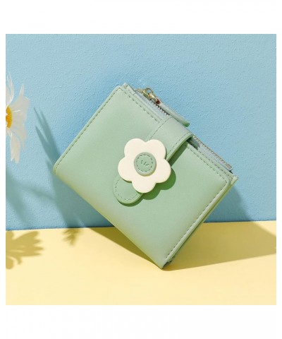 Small Cute Zipper Wallet Slim Wallet ID/Photo Window Card Holder Coin Purse with 3D Flower Pattern Buckle for Women Girls (BL...