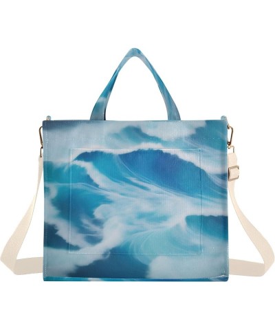 Blue Ocean Waves Pattern Women's Tote Handbags Top Handle Satchel Shoulder Bag Crossbody Bag S $14.10 Totes