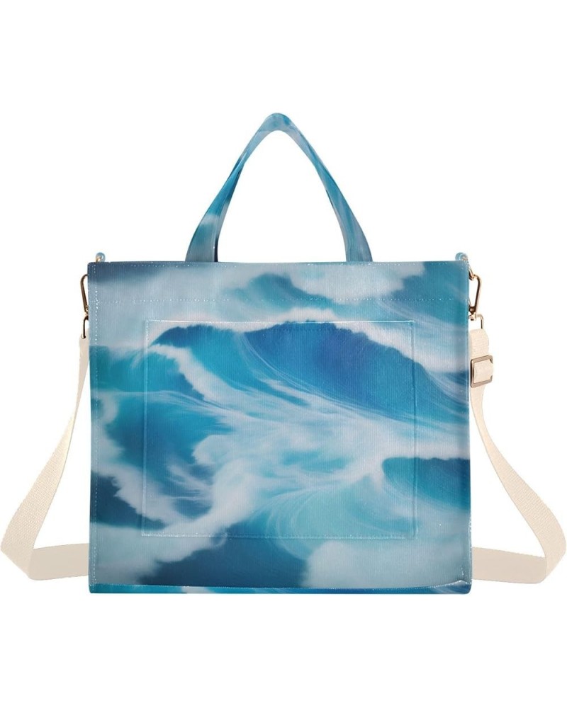 Blue Ocean Waves Pattern Women's Tote Handbags Top Handle Satchel Shoulder Bag Crossbody Bag S $14.10 Totes