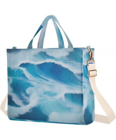 Blue Ocean Waves Pattern Women's Tote Handbags Top Handle Satchel Shoulder Bag Crossbody Bag S $14.10 Totes