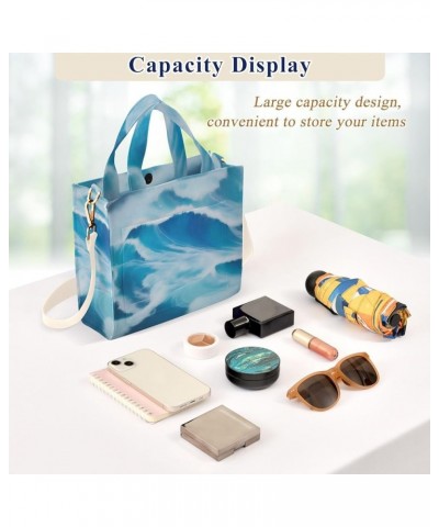 Blue Ocean Waves Pattern Women's Tote Handbags Top Handle Satchel Shoulder Bag Crossbody Bag S $14.10 Totes