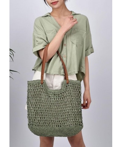 Straw Beach Tote Bag Women Hollow Shoulder Bag Retro Large Handwoven Straw Handbag Hobo Purses Vacation Travel Khaki $18.80 S...