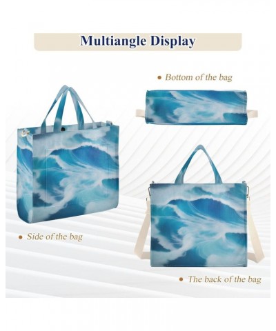 Blue Ocean Waves Pattern Women's Tote Handbags Top Handle Satchel Shoulder Bag Crossbody Bag S $14.10 Totes