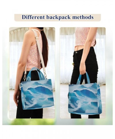 Blue Ocean Waves Pattern Women's Tote Handbags Top Handle Satchel Shoulder Bag Crossbody Bag S $14.10 Totes