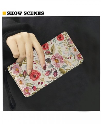 Blue Butterfly Pattern Zip Around Women Wallet with Coin Pockets, with Wristlet Clutch Phone Bags Travel Purse Cartoon Flower...