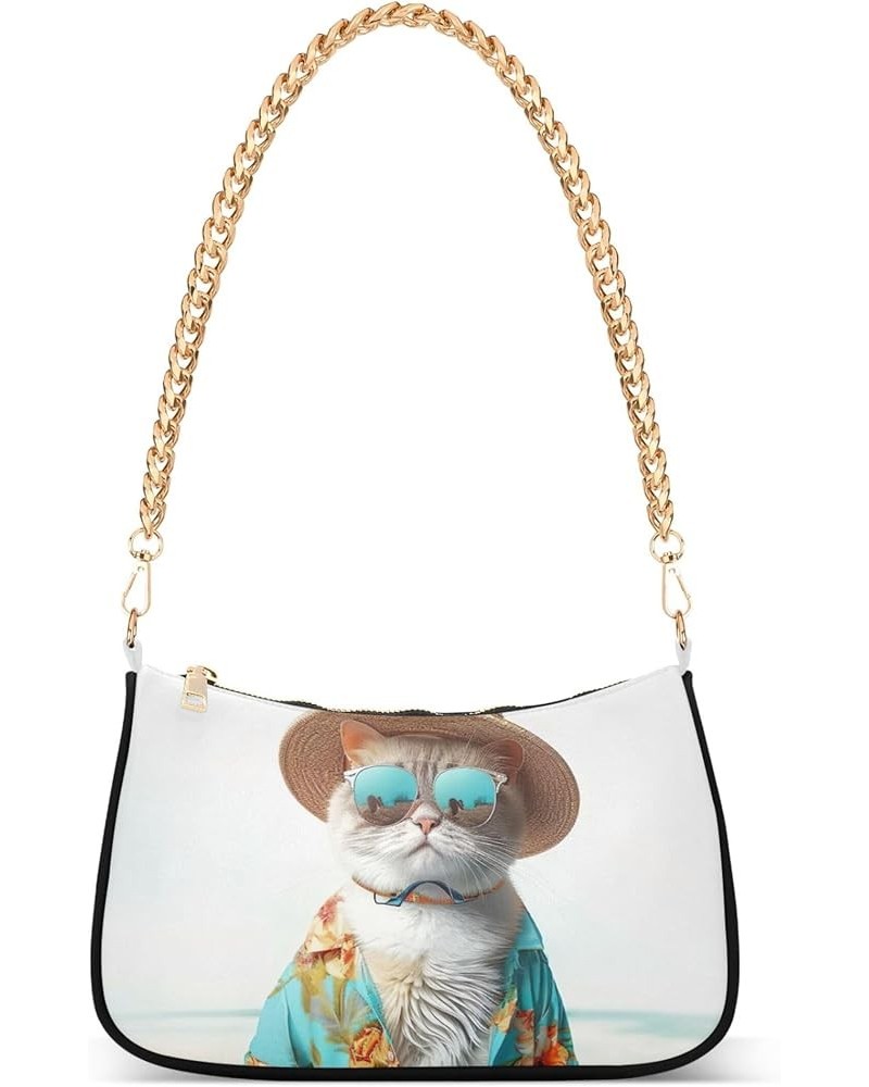 Magic Sea World Women's Purse Small Hobo Purse Women Designer Handbags Chain over Shoulder Purse Funny Dressed Cat $15.29 Sho...