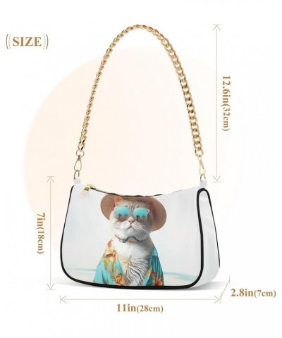 Magic Sea World Women's Purse Small Hobo Purse Women Designer Handbags Chain over Shoulder Purse Funny Dressed Cat $15.29 Sho...