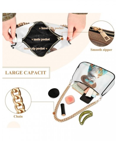 Magic Sea World Women's Purse Small Hobo Purse Women Designer Handbags Chain over Shoulder Purse Funny Dressed Cat $15.29 Sho...