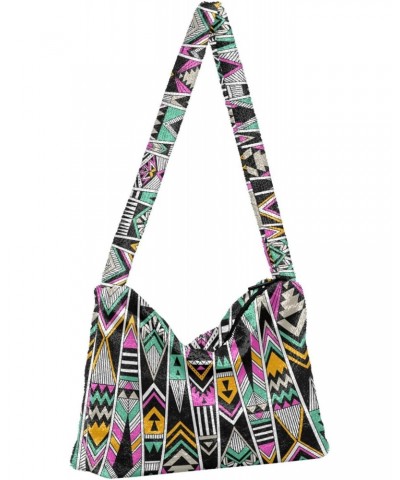 African Tribal Geometry Print Plush Shoulder Bag Furry Tote Handbag Purse Faux Fur Crossbody Bag for Women $9.46 Shoulder Bags