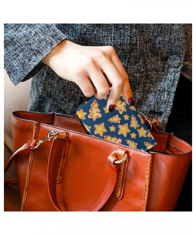 Christmas Gingerbread Trees Stars Blue Mini Card Wallet for Women Riskfree RFID Wallet Leather Zip Pocket Purse $10.39 Wallets