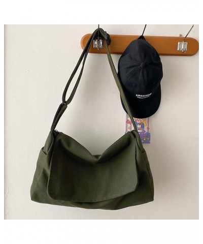 Canvas Messenger Bags Fashion Flip Female Tote Bag Casual Adjustable Strap Large Capacity Simple for Teenage Girl Green $10.1...