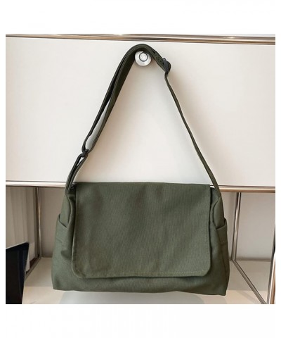 Canvas Messenger Bags Fashion Flip Female Tote Bag Casual Adjustable Strap Large Capacity Simple for Teenage Girl Green $10.1...