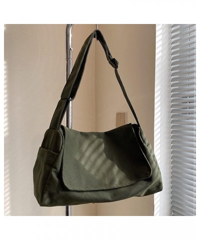 Canvas Messenger Bags Fashion Flip Female Tote Bag Casual Adjustable Strap Large Capacity Simple for Teenage Girl Green $10.1...