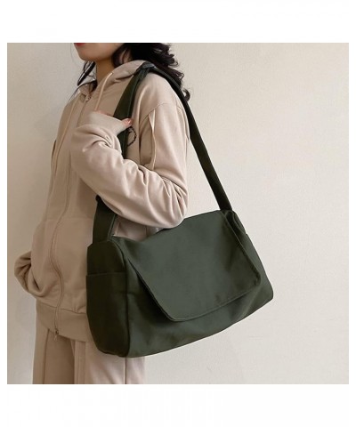 Canvas Messenger Bags Fashion Flip Female Tote Bag Casual Adjustable Strap Large Capacity Simple for Teenage Girl Green $10.1...