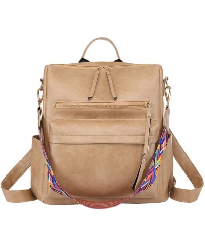 PU retro women's minimalist backpack, portable, tote bag Khaki $18.67 Backpacks