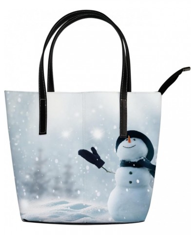 Christmas Happy Snowman Shoulder Bag Tote Bags for Women Leather Shopper Work Handbags Large Casual Bag $23.49 Totes