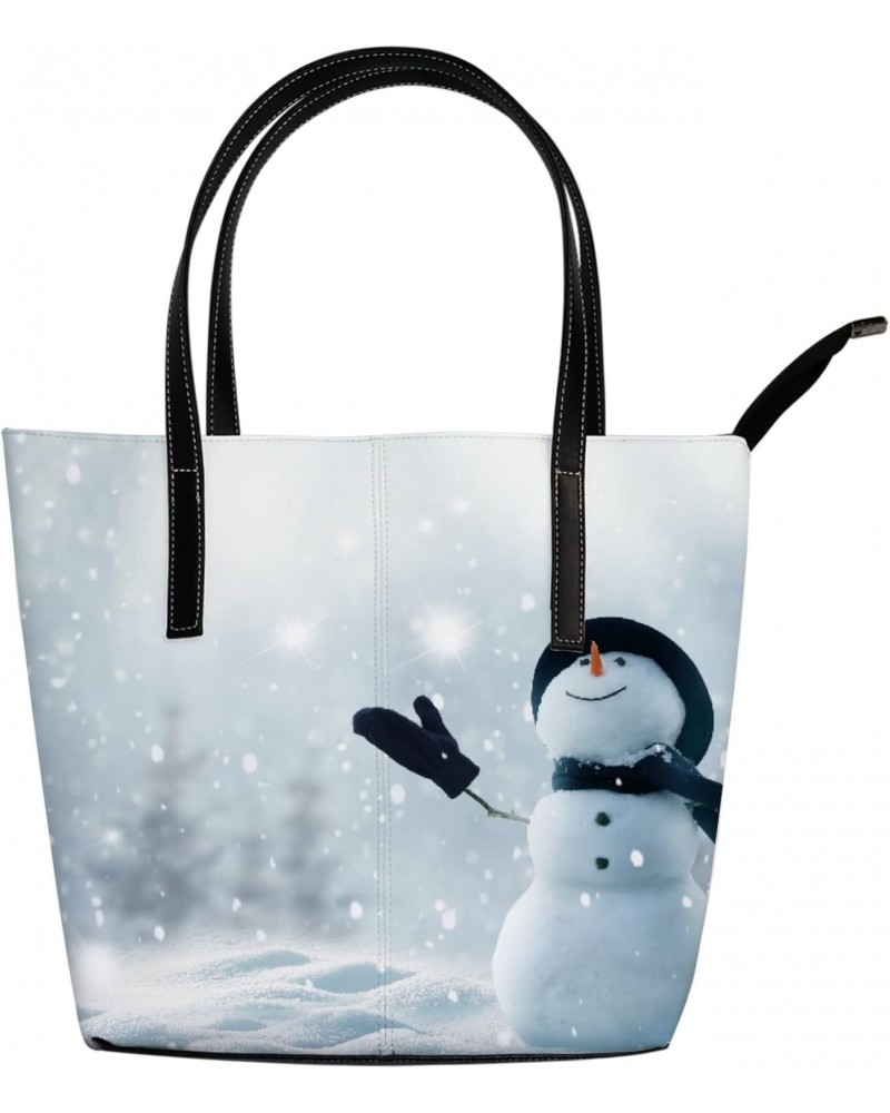 Christmas Happy Snowman Shoulder Bag Tote Bags for Women Leather Shopper Work Handbags Large Casual Bag $23.49 Totes