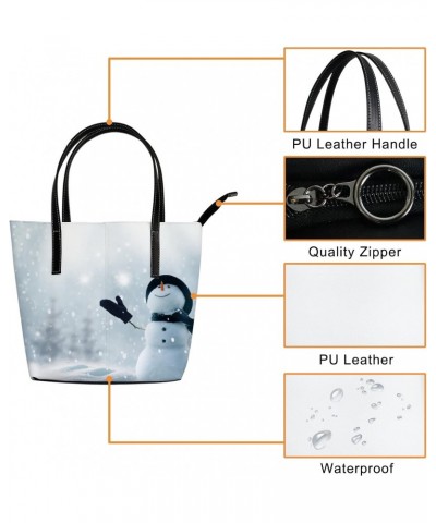 Christmas Happy Snowman Shoulder Bag Tote Bags for Women Leather Shopper Work Handbags Large Casual Bag $23.49 Totes