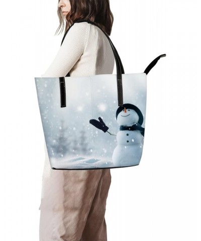 Christmas Happy Snowman Shoulder Bag Tote Bags for Women Leather Shopper Work Handbags Large Casual Bag $23.49 Totes