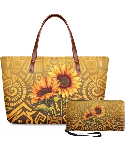 2 Pcs Large Tote Handbag with PU Wallet, Women Hand bags Purses, Top Handle Bag Satchel Shoulder Bag Boho Sunflower-yellow $2...