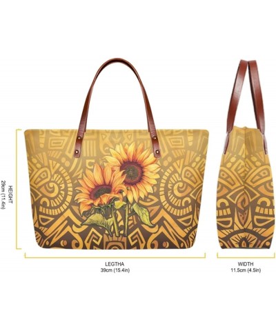 2 Pcs Large Tote Handbag with PU Wallet, Women Hand bags Purses, Top Handle Bag Satchel Shoulder Bag Boho Sunflower-yellow $2...