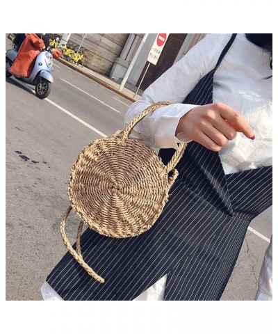 Women Woven Round Rattan Mini Straw Bag Beach Circle Handbag Summer Handmade Retro Knitted Messenger Bags Mini $20.67 Shoulde...