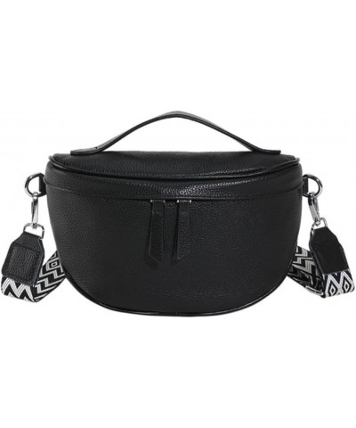 Crossbody Bag for Women - Genuine Leather Chest Bag Fashionable Saddle Bag Casual Shoulder Bag Blak $14.10 Crossbody Bags