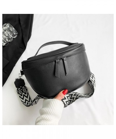 Crossbody Bag for Women - Genuine Leather Chest Bag Fashionable Saddle Bag Casual Shoulder Bag Blak $14.10 Crossbody Bags