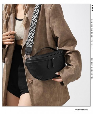 Crossbody Bag for Women - Genuine Leather Chest Bag Fashionable Saddle Bag Casual Shoulder Bag Blak $14.10 Crossbody Bags