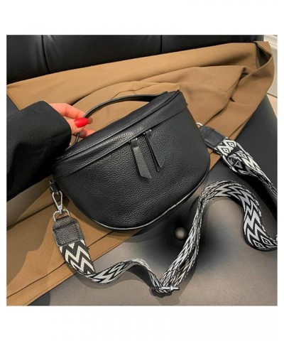 Crossbody Bag for Women - Genuine Leather Chest Bag Fashionable Saddle Bag Casual Shoulder Bag Blak $14.10 Crossbody Bags