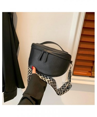 Crossbody Bag for Women - Genuine Leather Chest Bag Fashionable Saddle Bag Casual Shoulder Bag Blak $14.10 Crossbody Bags