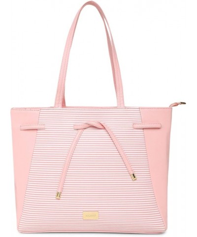 Women's Striped Pu Leather Big Zipper S Tote Shoulder Travel Hand Bag Purse For College Office Pink $30.59 Crossbody Bags