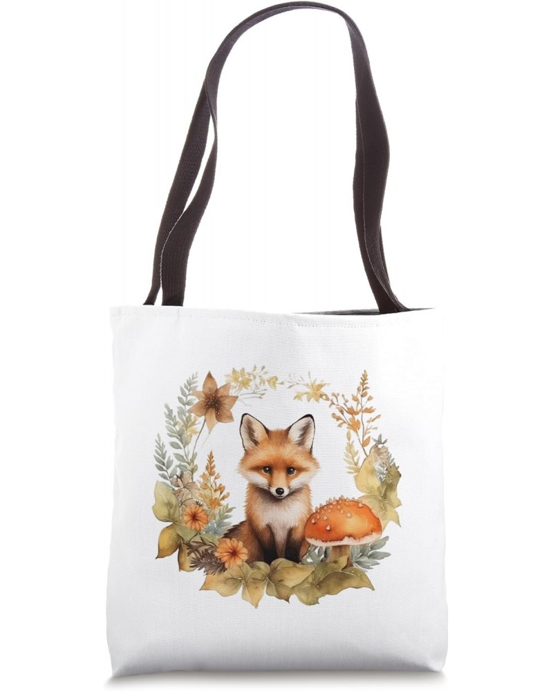 Cottagecore Vintage Fox, Flowers and Mushrooms Botanical Tote Bag $9.22 Totes