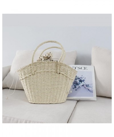 Women Summer Beach handbag Handmade Straw Tote Bag for Vacation Picnic Daily Beige $17.34 Totes