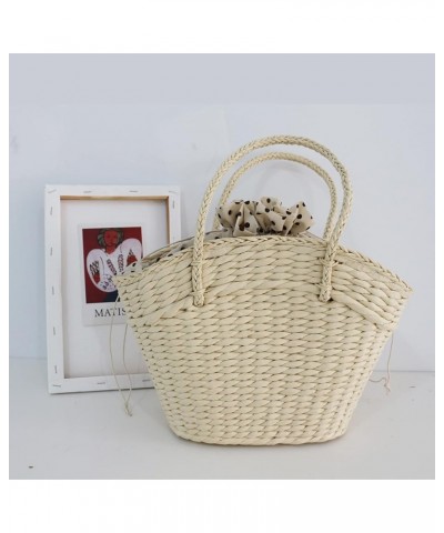 Women Summer Beach handbag Handmade Straw Tote Bag for Vacation Picnic Daily Beige $17.34 Totes