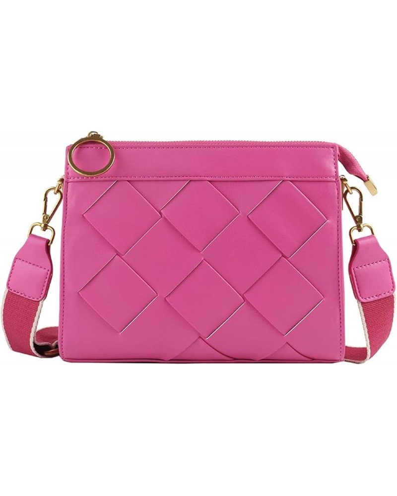 Ladies Handbag Fashion Clutch Woven Shoulder Bag Women Crossbody Bag Purse Rhombic Messenger Small Square Bag Rose Red $21.38...