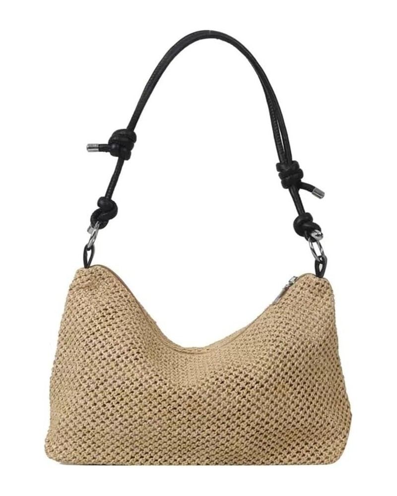 Summer Beach Woven Bag Women Vintage Straw Bracket Shoulder Bag Black $15.68 Shoulder Bags