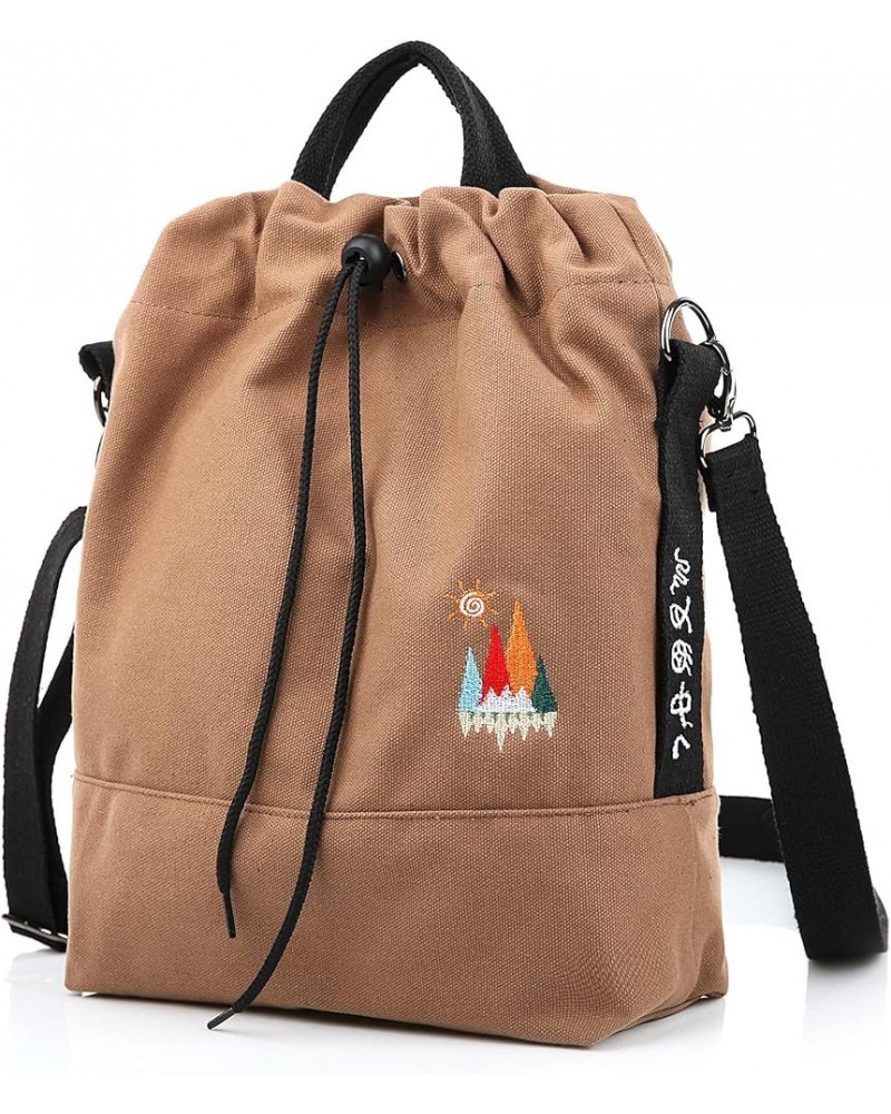 Women Canvas Tote Handbags Casual Shoulder Work Bag Crossbody Bag with Sunshine Embroidery Brown $16.23 Totes