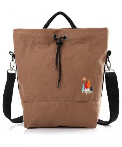 Women Canvas Tote Handbags Casual Shoulder Work Bag Crossbody Bag with Sunshine Embroidery Brown $16.23 Totes