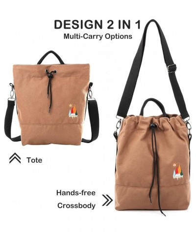 Women Canvas Tote Handbags Casual Shoulder Work Bag Crossbody Bag with Sunshine Embroidery Brown $16.23 Totes