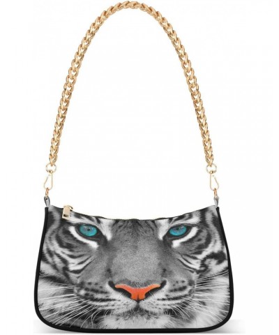 Animal Tiger Face Shoulder Handbags for Women Travel Hobo Tote Handbag Women Gold Chain Shoulder Bags Purse with Zipper Closu...