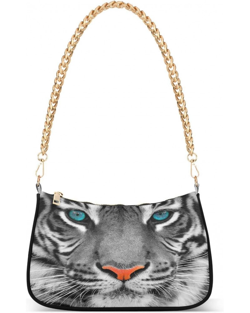 Animal Tiger Face Shoulder Handbags for Women Travel Hobo Tote Handbag Women Gold Chain Shoulder Bags Purse with Zipper Closu...