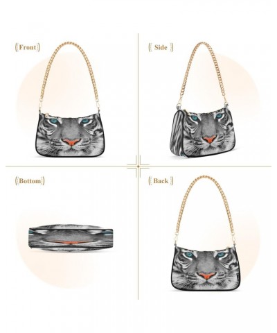 Animal Tiger Face Shoulder Handbags for Women Travel Hobo Tote Handbag Women Gold Chain Shoulder Bags Purse with Zipper Closu...