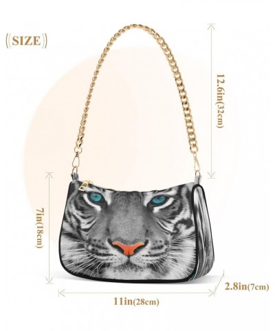 Animal Tiger Face Shoulder Handbags for Women Travel Hobo Tote Handbag Women Gold Chain Shoulder Bags Purse with Zipper Closu...