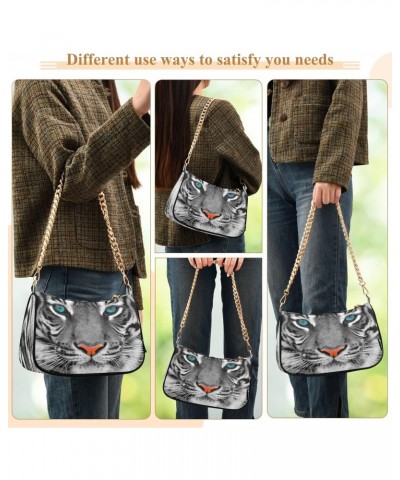 Animal Tiger Face Shoulder Handbags for Women Travel Hobo Tote Handbag Women Gold Chain Shoulder Bags Purse with Zipper Closu...