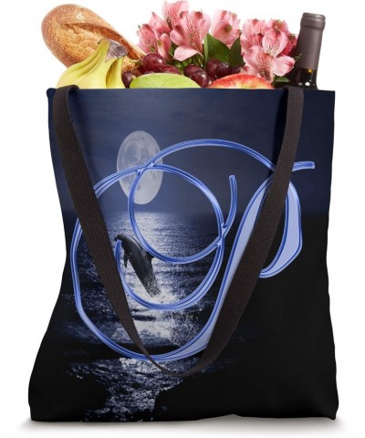 P Dolphin Blue Animal Ocean Moon Sea Initial Letter Name Tote Bag $12.89 Totes